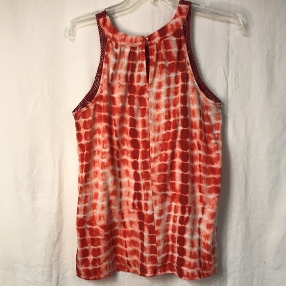 NO Boundaries Women’s Sleeveless Tunic Tie Dye With Crochet Front Neck Coral L - Picture 5 of 9